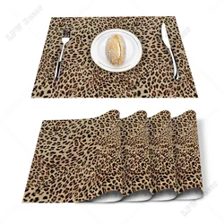 4/6pcs Set Table Mats Sexy Leopard Print Printed Cotton Linen Table Napkin Kitchen Accessories Home Party Decorative Placemats
