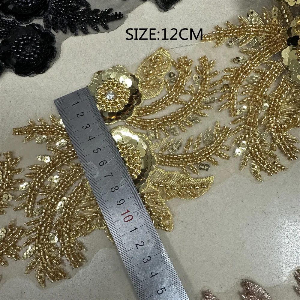 Luxury Embroidery Crystal Beaded Lace Trim, High Quality Beads Lace Trim Applique For Wedding Dress