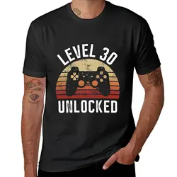 Nível 30 Desbloqueado Video Gamer T-Shirt, Presentes de Aniversário Tee, Roupas Bonitos, Tshirt Masculino, Tees Altas