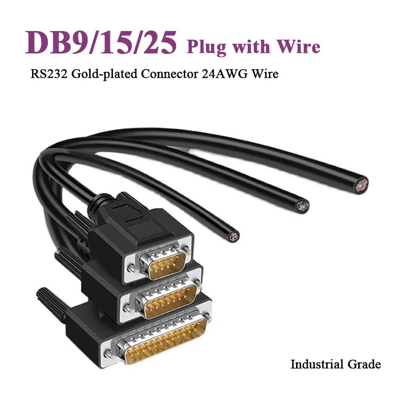 DB9 DB15 24AWG สายต่อ DB25 9/15/25พินสายสัญญาณไร้การบัดกรีตัวผู้ตัวเมียพอร์ต RS232แบบมีสายป้องกันสายไฟ