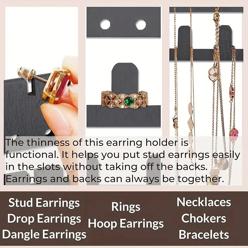 Wooden Hanging Jewelry Wall Mounted Necklace Earrings Display Stand Ear Studs Holder Storage Rack Home Decoration