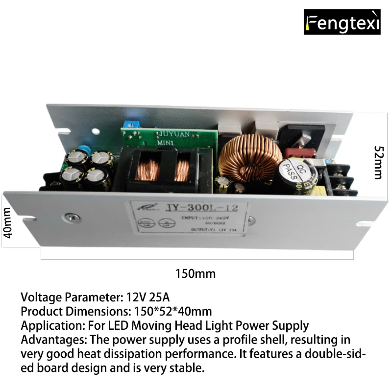 

JY-300W-LPFC 12V 25A Power Supply for Stage LED Moving Head Matrix Lights