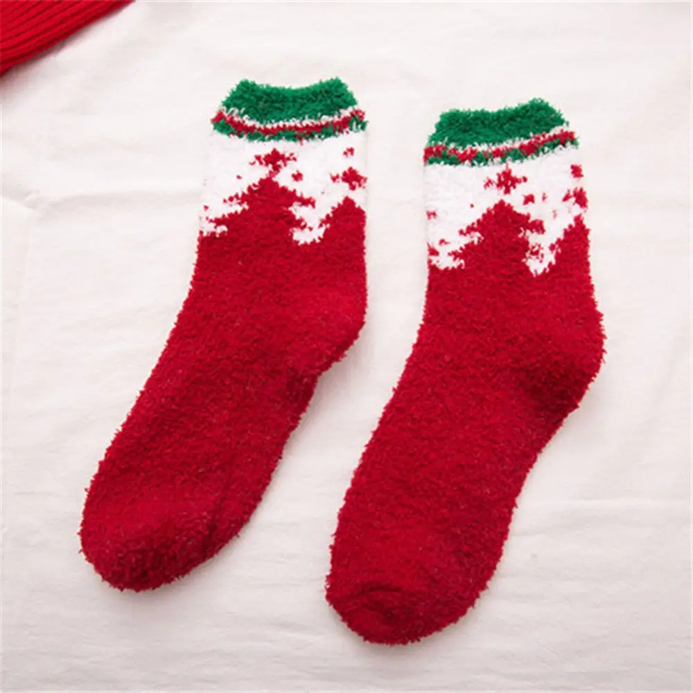 1 Pair New Year Winter Xmas Gifts Warm Christmas Women's Socks Floor Socks Fleece Coral