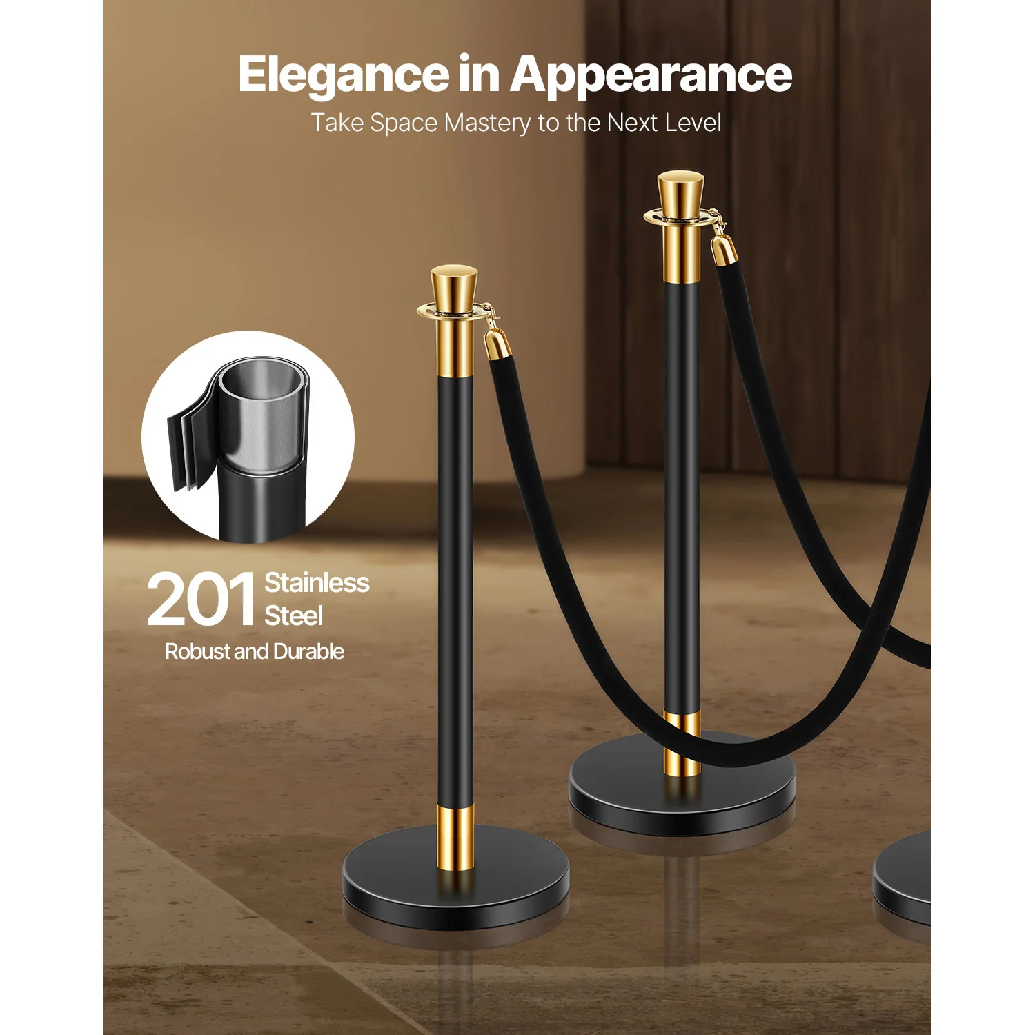 SucceBuy Stanchions 6 Pcs Crowd Control Barriers 4 Velvet Ropes Stainless Steel Stanchion Post Queue w/ Fillable Base for Party
