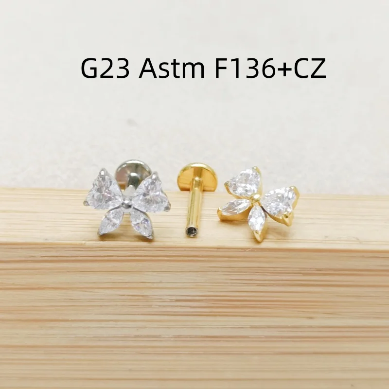 10pcs G23 Titanium Astm F136 New CZ  Internal Thread Lip Labret Bar Ear Helix Tragus Rook Barbell Stud Body Piercing Jewelry