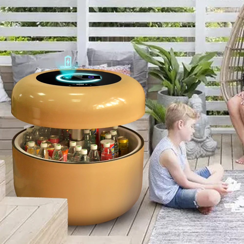 Wholesale Multifunction Voice Control BT Speaker Wireless Charging Lift Top Round Smart Coffee Table With Fridge