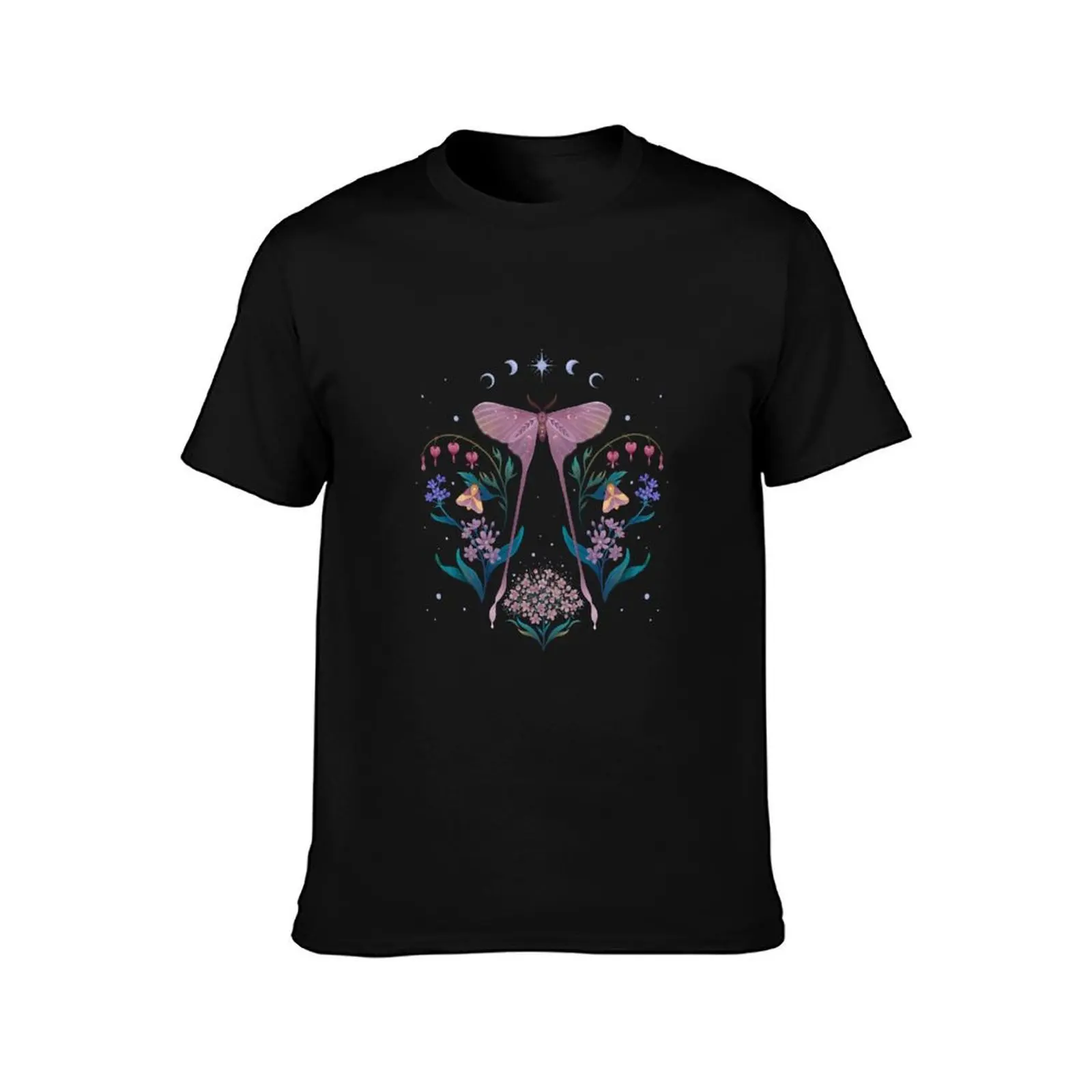 Pink Moth and Bleeding Heart T-Shirt Basic Short Sleeve Cotton Blend T-Shirt