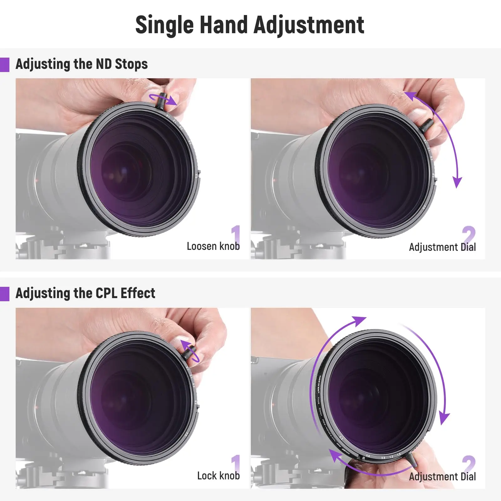NEEWER 67 مم فلتر ND&CPL متغير الألوان الحقيقية ND2-ND32 & ND3-64، 2 في 1 كثافة محايدة محدودة قابلة للتعديل وفلتر CPL