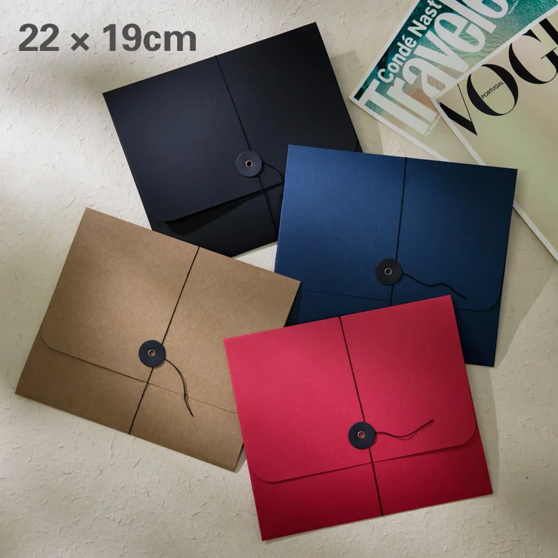 

30pcs/lot 22x19cm Document Envelope 250g Kraft Paper Large Capacity Envelopes Tied Buckle Contract Office Business Stationery