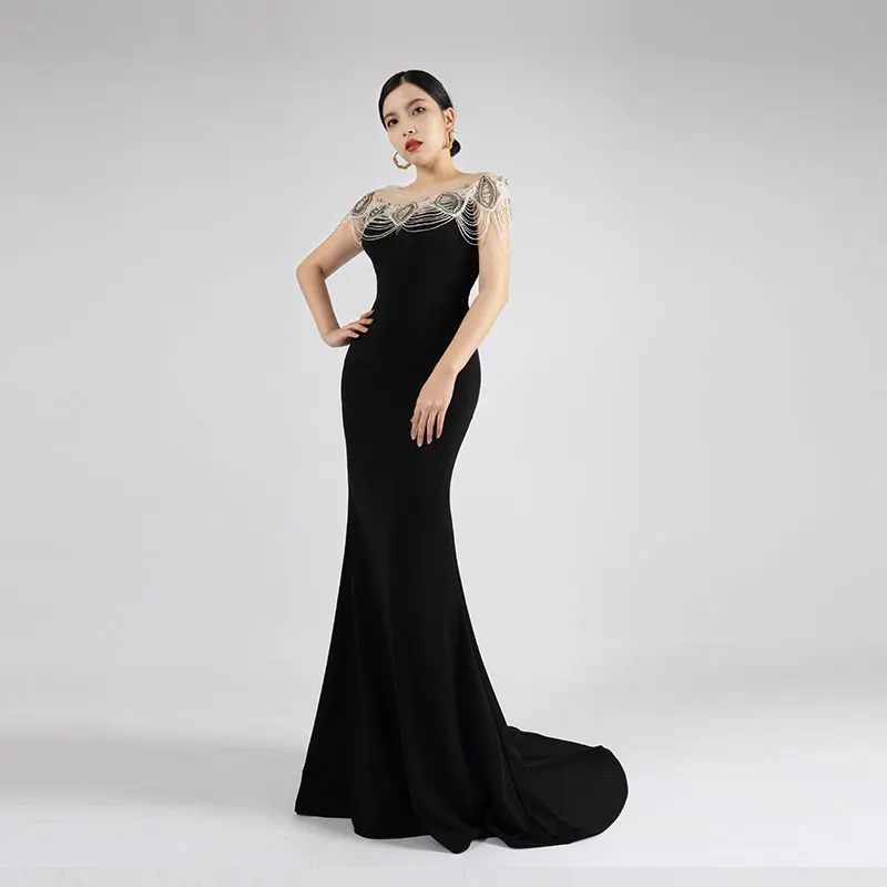 

Baisha Elegant Evening Dress Custom Wedding Dresses Handmade Beaded Banquet Performance Gown For Formal Occasions H128