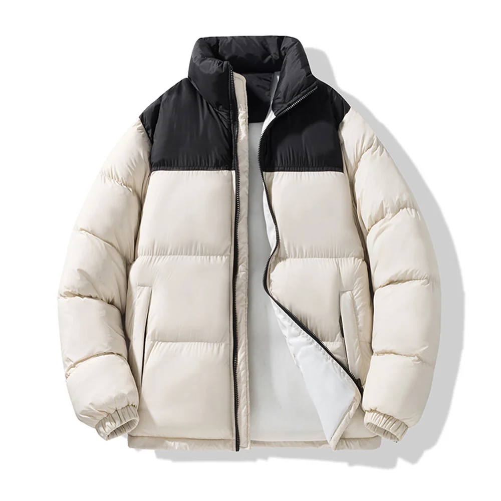 Męska zimowa kurtka parka z watowaniem bawełnianym, gruba kurtka puchowa w stylu patchwork, męska kurtka koreańska, nowa, codzienna kurtka z wysokim kołnierzem.