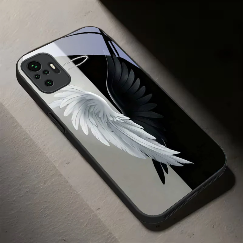 Angel Half Devil Wing Black Glass Phone Case For Redmi Note 14 Pro+ 13 Pro 8 9S 12S 10 Pro 11 13C 14C 12 13 8T A3 5G Black Cover view 4