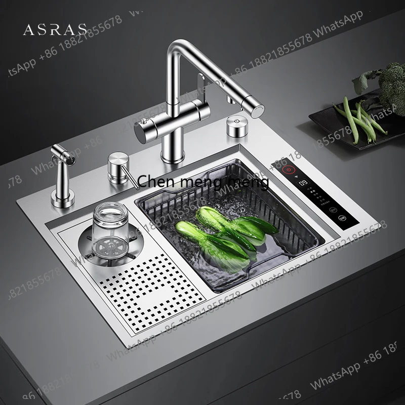 Smart Purifying Hidden Cup Rinser Kitchen Sink Fruit And Vegetable Washing Sink 304 Stainless Steel Handmade Sinks