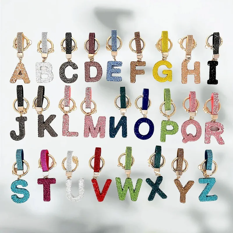 

Bling Rheinstone 26 Initial Charms A-Z Letter Keychain Fashion Pendant Women DIY Name Key Buckle Home Decoration Letters