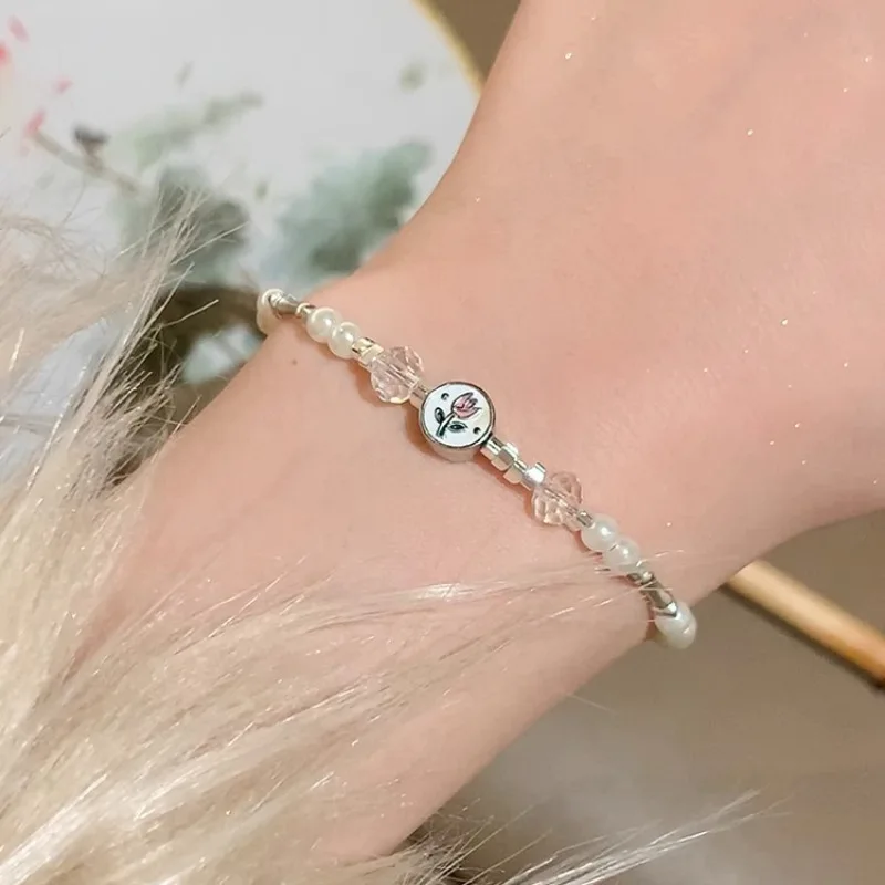 PANJBJ 925 Sterling Silver Crystal Pearl Bracelet For Women Flower Tulip Temperament Sweet Romantic Jewelry Gift Dropshipping