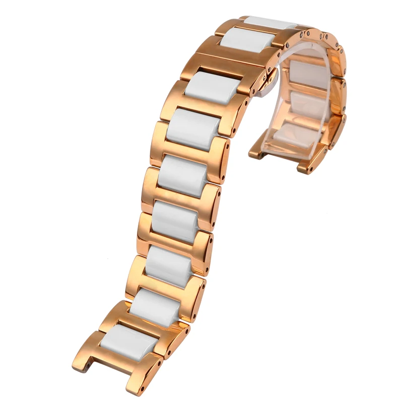 Notched fine steel ceramic watchband for Guc GC Frey guess Dior MK men\'s women\'s black white strap watch chain 14*8mm 16*8mm