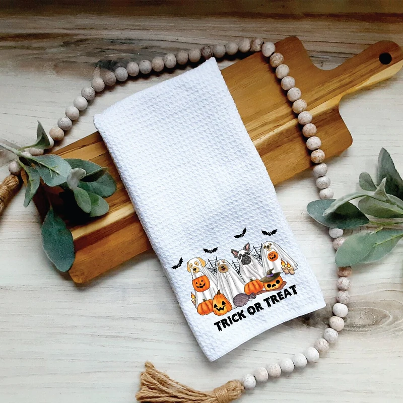 

1pcs Halloween Cute Dogs Tea Towel Spooky Puppy Themed New Home Kitchen Table or Bath Decoration Supplies Funny Gift for Hostess
