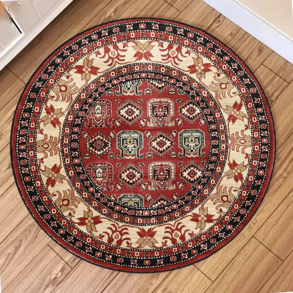 Tappeto rotondo con motivo vintage, stile tradizionale floreale, antiscivolo, resistente alle macchie, durevole, per soggiorno, camera da letto, decorazioni per la casa