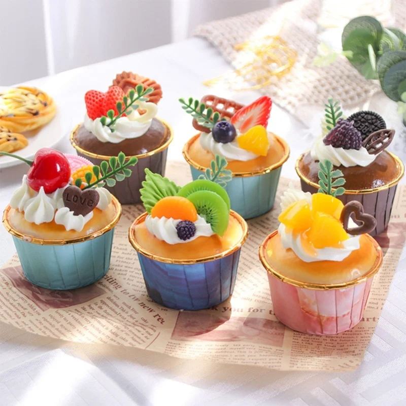

D2 6Pcs Artificial Fake Cupcake Decorative Simulation Cupcake Model For Display Kitchen Home Table Decoration Photography Props
