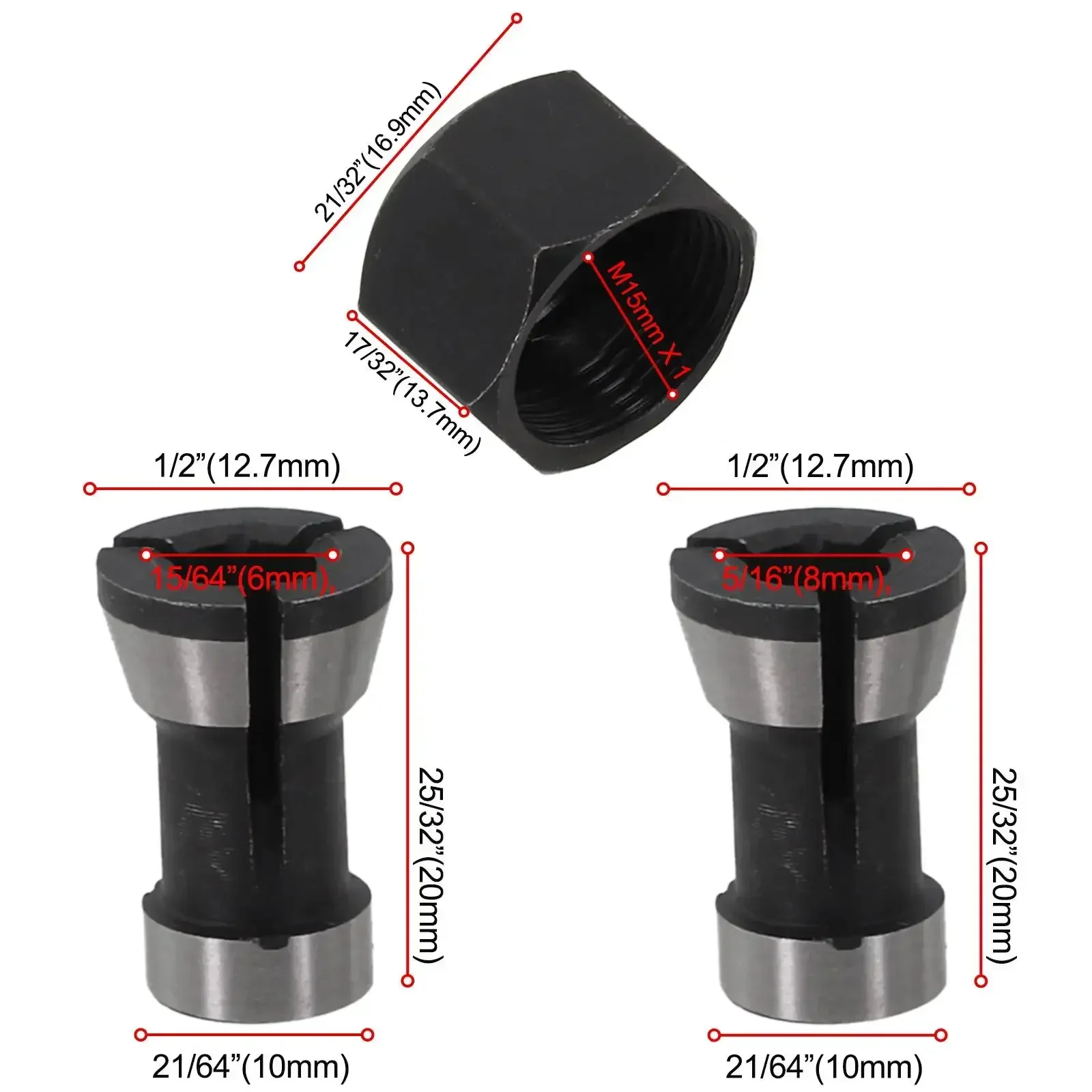 2/3 pz 6mm 8mm Router Bit Pinza Mandrino M15 Vite Dado Per Incisione Guarnizioni Macchina Router Elettrico Fresa Accessori