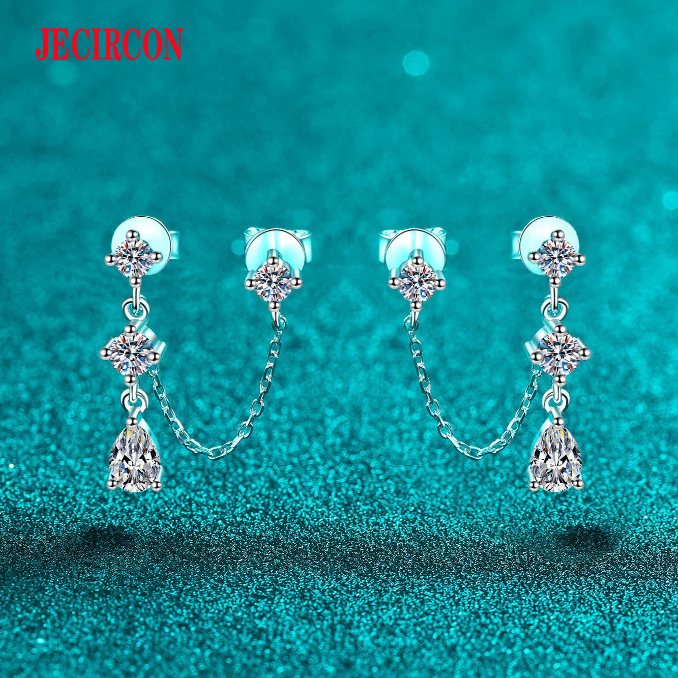 

JECIRCON Women's S925 Sterling Silver Full Moissanite Earrings Unique Tassel Double Ear Pin Design Elegant Luxurious Ear Jewelry