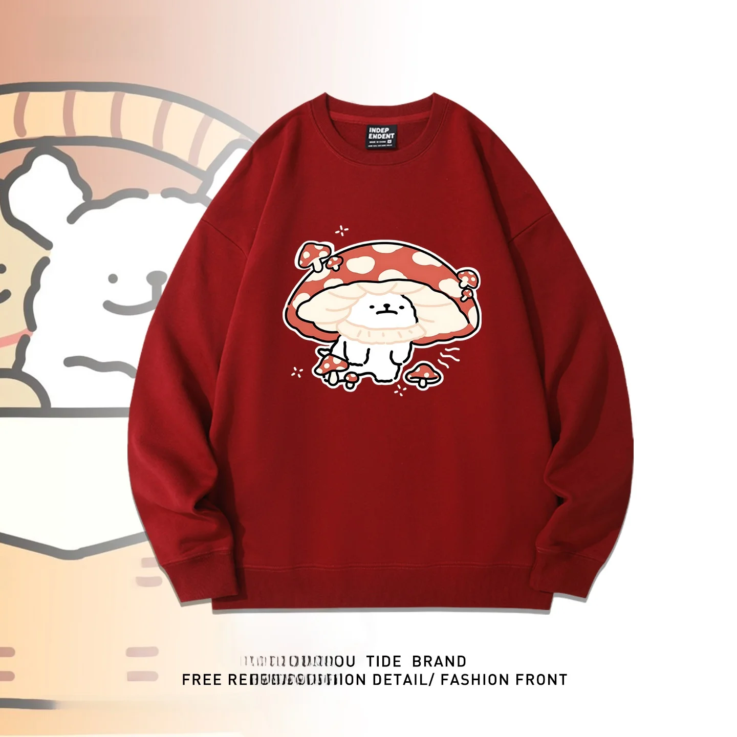 

Cute Cartoon round Ne Sweatirt ex Long Sve Warm Comfortable Cotton Polyester Blend Men Women Couples Casual Top