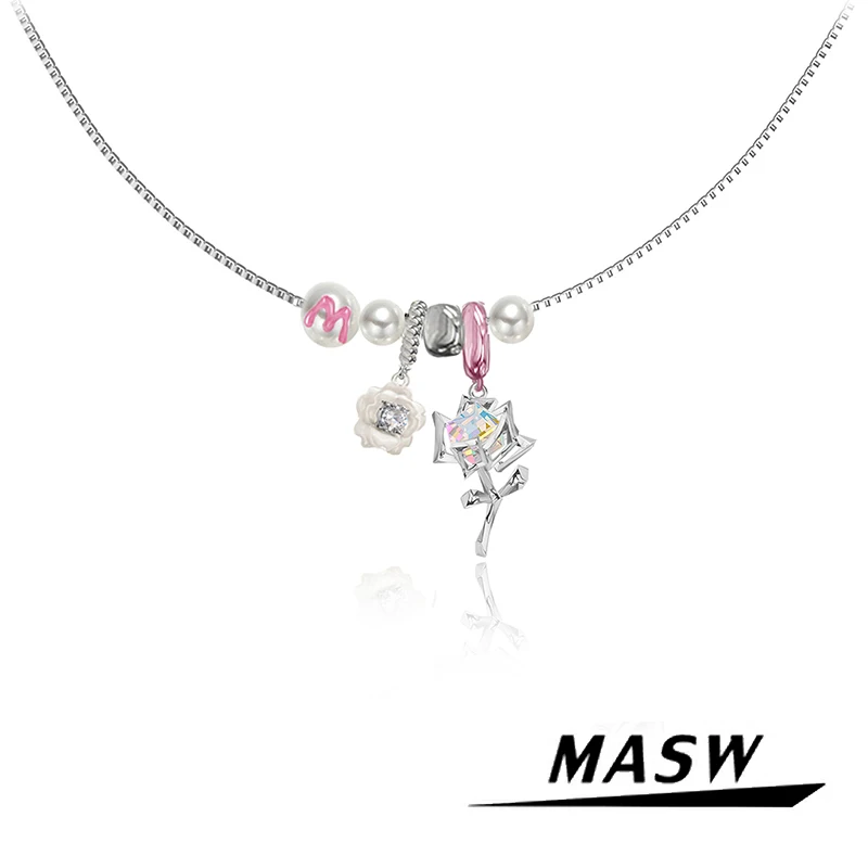 MASW Original Design Delicate Jewelry High Quality Colorful Glass Flower Pendant Necklace For Women Girl Gift Senior Sense