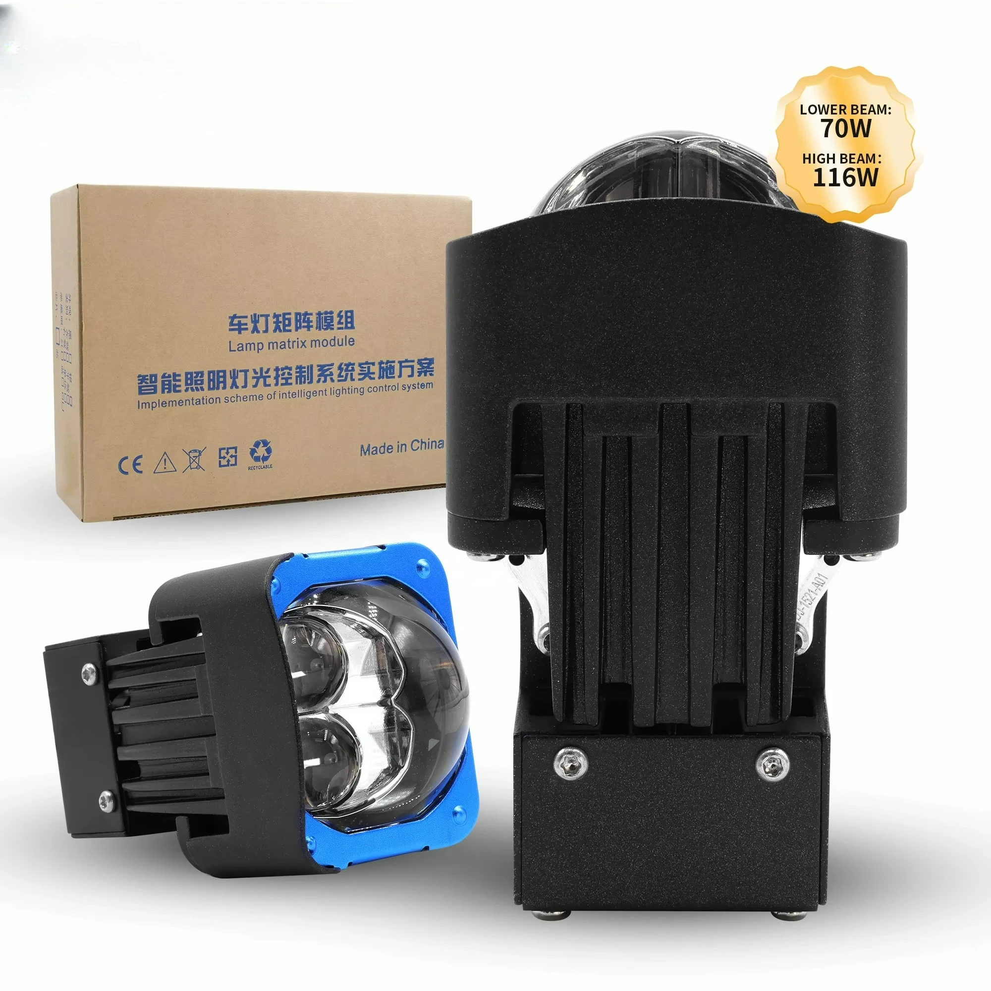 The new CLJ7 1.6-inch mini matrix module LED headlight 116W 6500K dual LED projector lens dual laser modified car headlights