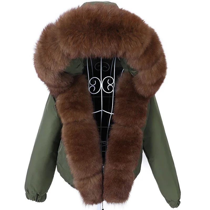 MAOMAOKONG Fashion Short Women Natural Real Fox Fur Raccoon Fur Collar Winter Parka Bomber Jacket Waterproof Coat Cotton-padded