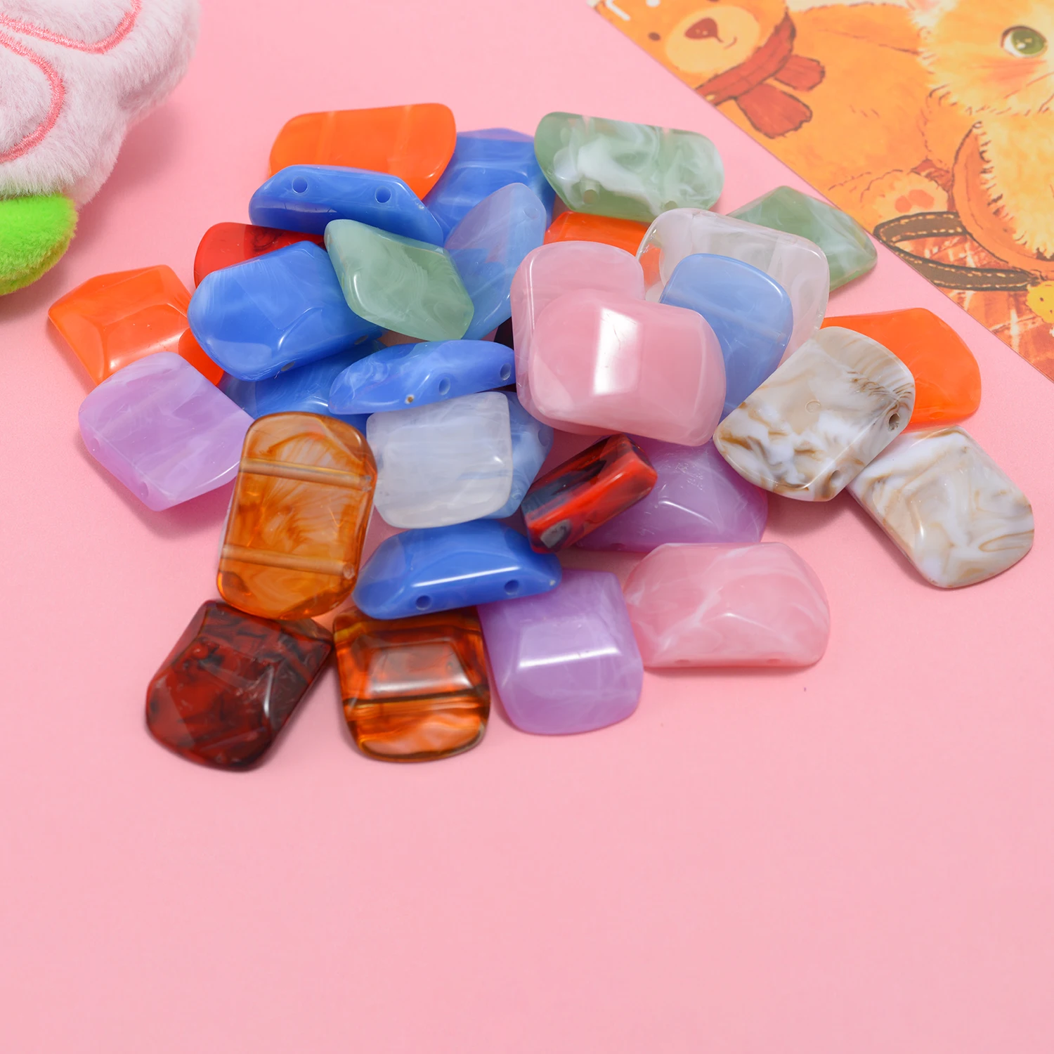 5PCS 34x22mm Two Tone Vintage Acrylic Loose Beads DIY Phone Strap Car Hanging Double Hole Horizontal Hole Garment Button
