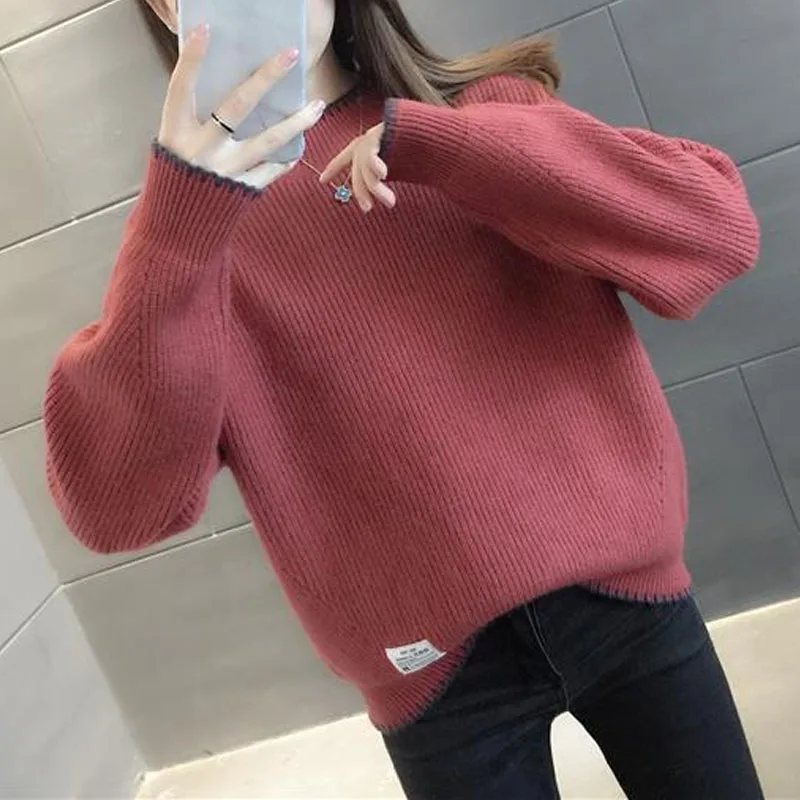 

New Autumn/Winter Fashion Korean Edition Small Short Half Tall Neck Loose and Versatile Western Style Slimming Knitted Sweater