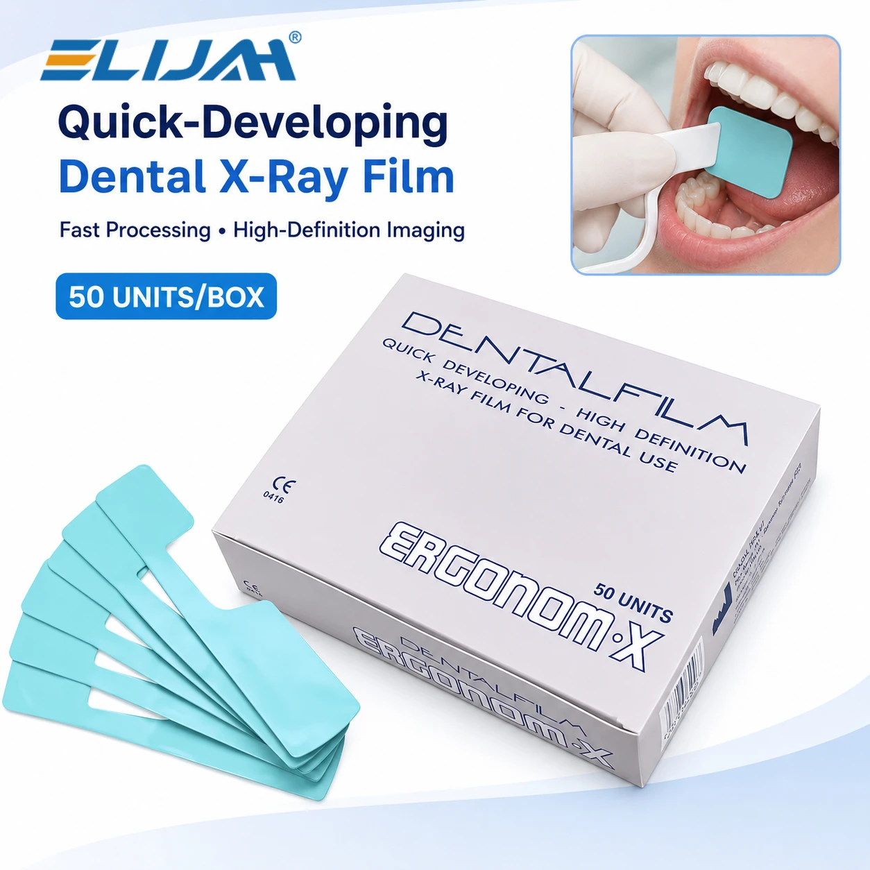 50Pcs/Box Dental X-ray Film Integrated Film Processing Solution Quick High Definition Self Developing X Ray Film Materials