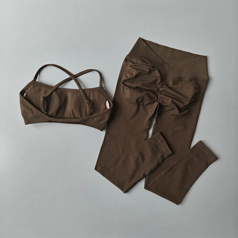 2-teiliges Set: Hochtaillierte Leggings mit Sport-BH, eng anliegendes Yoga-Fitness-Sportbekleidungs-Set, nahtloses Set, Pilates-BH, Damen-Sportanzug – Detail 6
