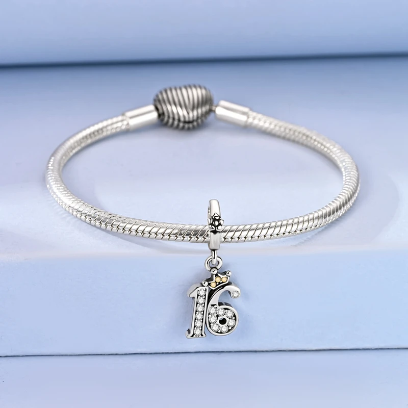 2026 New 925 Sterling Silver Digital 16 Charms Pendants Fit 3mm Original Bracelet DIY Women Exquisite Birthday Jewelry Gifts