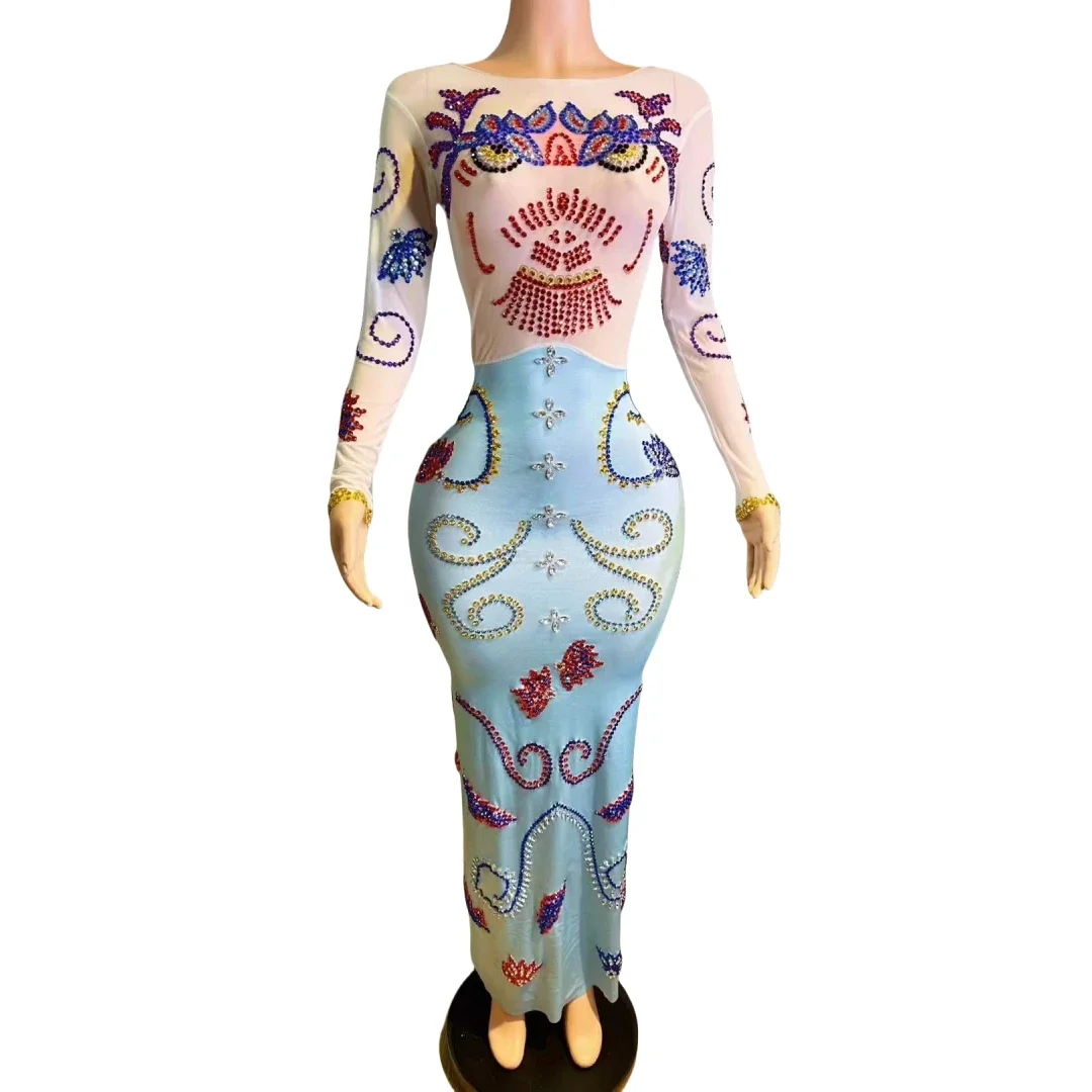 

Sparkly Rhinestone White Cheongsam Long Dress For Women Pageant Singer Stage Wear Photography Celebrate Goddess Drag Queen Dress