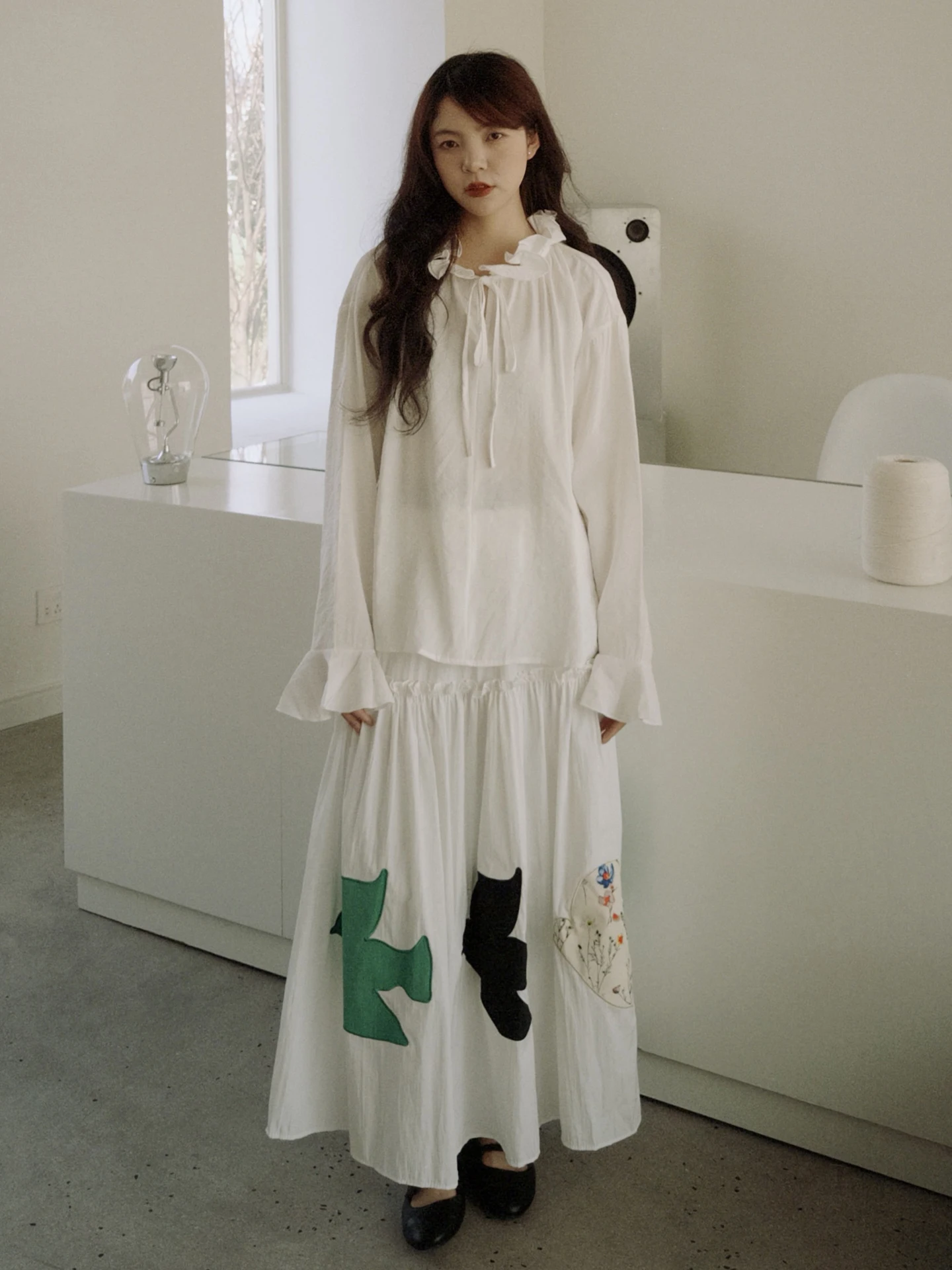 Land And Mountain Island Pigeon  Patch Elastic Waist A-Line Pleated Asymmetrical  Skirt Women's Fashion Spring 2026