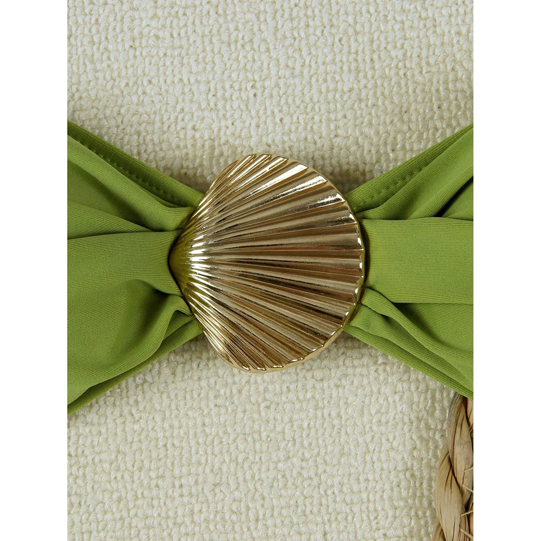 Metallgehäuse, Neckholder, hoch geschnittener Bikini, Damen-Badeanzug, zweiteiliges Bikini-Set, Badebekleidung, Badeanzug, Schwimmanzug V6289 – Detail 20