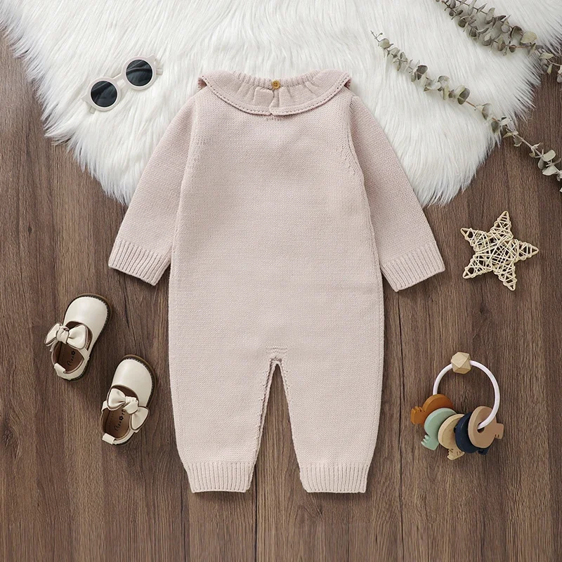 Newborn Baby Rompers Knit Girl Infant Jumpsuit Fashion Pink Ruffles Cute Sika Deer Toddler Kid Clothing Long Sleeve Autumn 0-18M