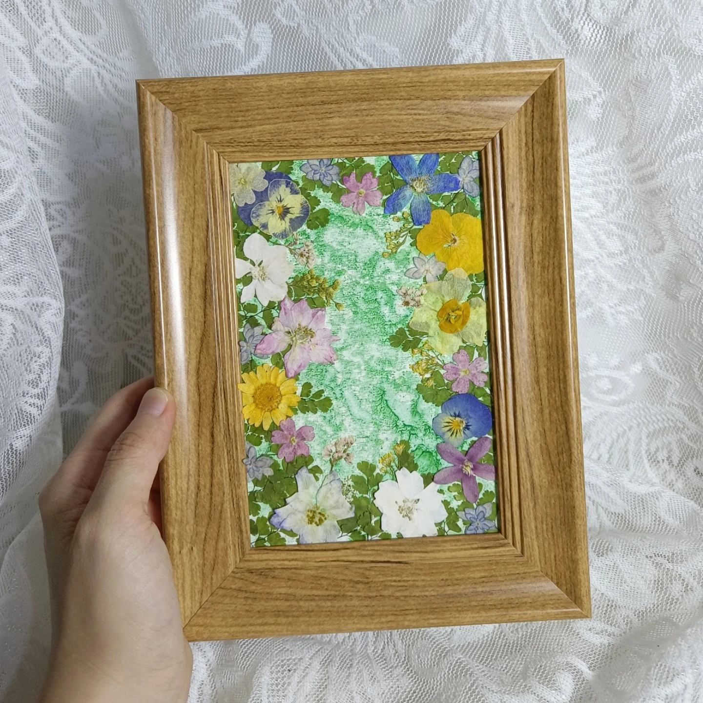 

0058 Pressed Flower Art Handmade Vintage Photo Frame Home Decor Gift Idea Rustic Boho Minimalist Style Natural Beauty Wall Art