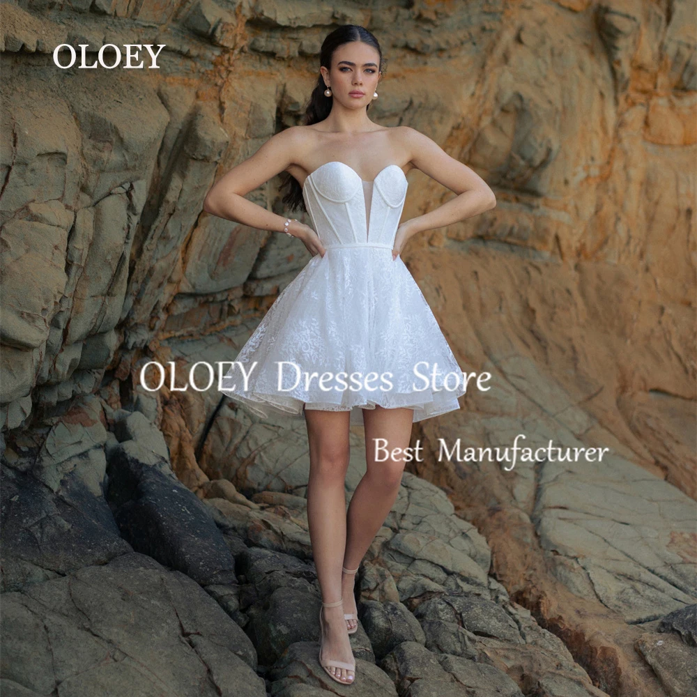 OLOEY Sexy Ivory Mini Wedding Dress Exquisite Lace Sleeveless Short Bridal Gown Prom Cocktail Dress Zip Back Custom Made