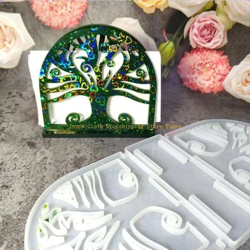 Flexible Silicone Mould For Crafting Napkin Holders With Artistic Tree Pattern 10CD