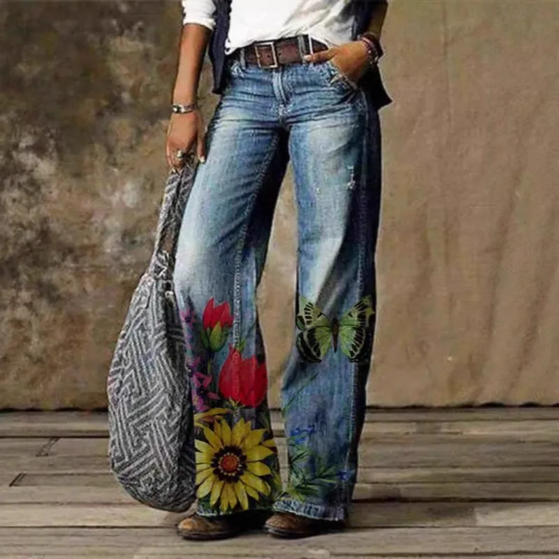 Summer Thin Women's Trousers with 3D Digital Printing Are Selling Well High-end Fashionable Women's Flared Trousers Relaxation