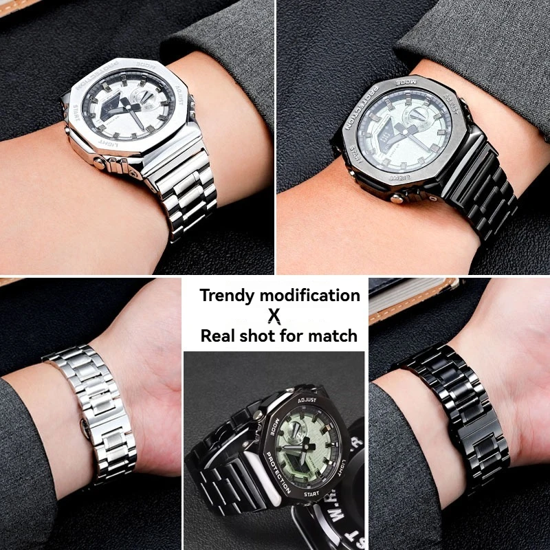 16mm Stainless Steel WatchBand For Casio G-SHOCK GBM-2100/GM-2100/GA-2100 GA2110 Modified Octagon Bracelet Replacement Strap