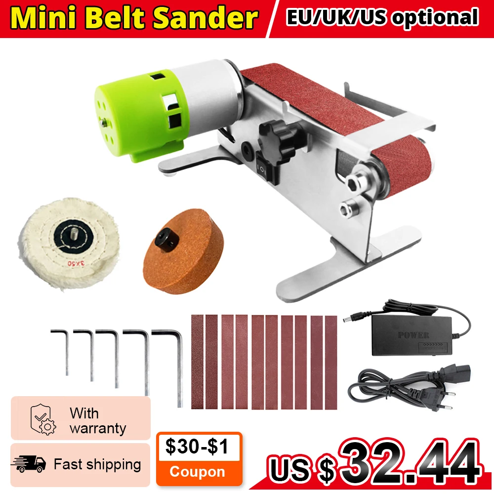 Horizontal Mini Belt Sander Electric Sanding Polishing Grinding Machine 7-Speed Regulation with 10 Sanding Belts For Wood Metal