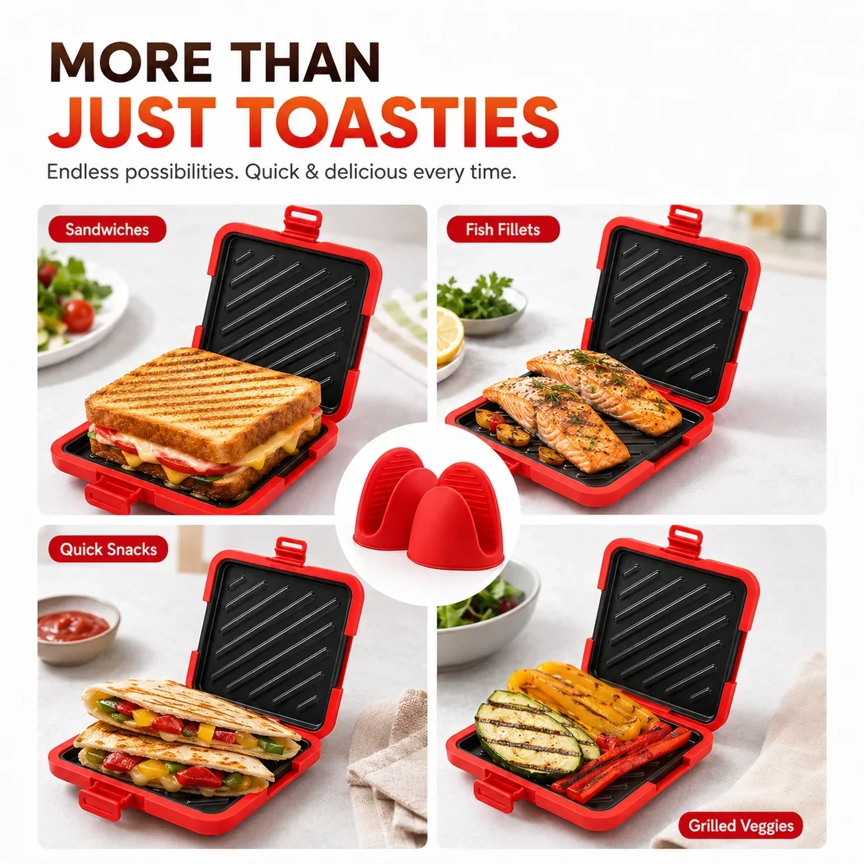 Microwave Sandwich Maker Non Stick Toastie Grill Pan With Silicone Mitts Removable Baking Plates For Fast Breakfast