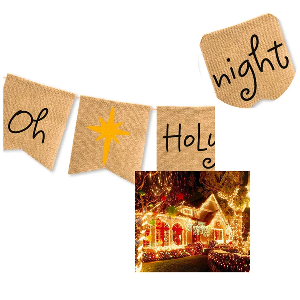 يا ليلة المقدسة راية 17 سنتيمتر X 21 سنتيمتر عشية عيد الميلاد الديكور الخيش جارلاند للمنزل عباءة الموقد خلفية حفلة داخلي