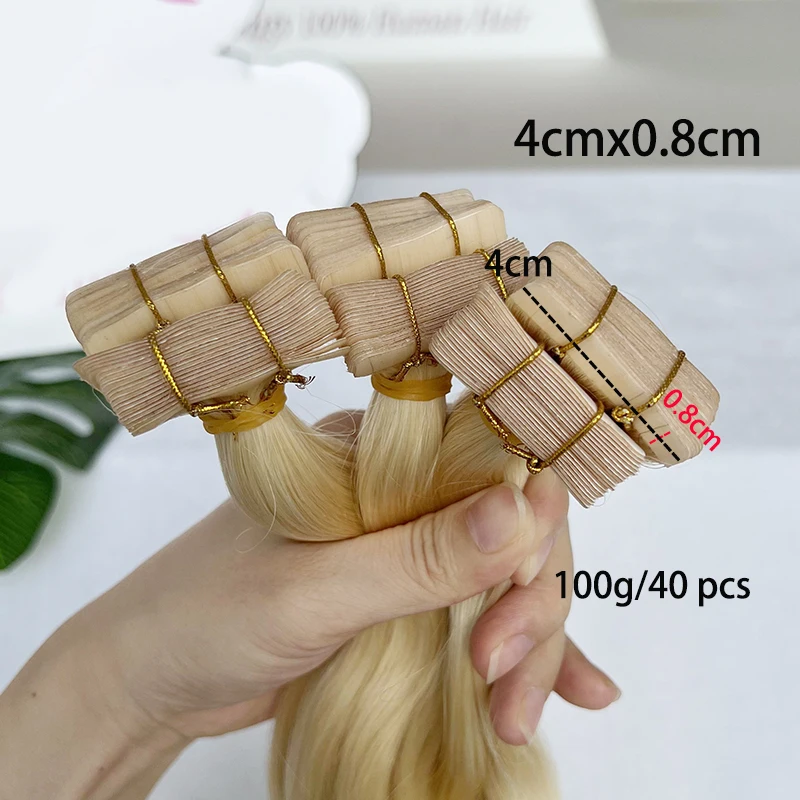 Double Drawn Straight Tape in Hair Extensions 12A Raw Hair Blonde Color #613 Straight 100% Human Hair Extensions 100g/40pcs