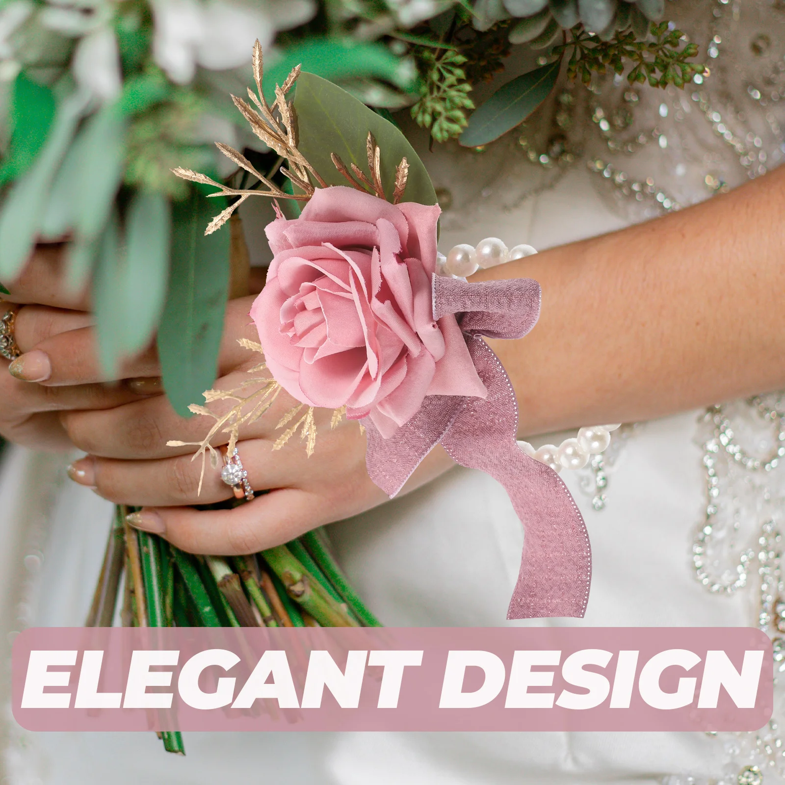 

3pcs Wrist Corsage Artificial Flowers Wedding Bridal Bridesmaid Accessory Adjustable Size Plastic Flower Wristlet B