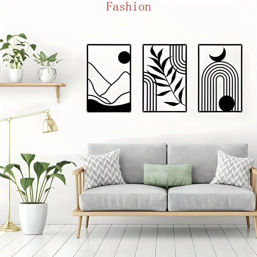 

Black Metal Minimalist Geometric Art Abstract Line Decoration Office Livingroom restaurant Ornaments metal wall hanging decor wa