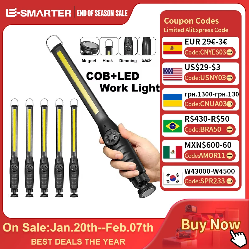 Luces de trabajo LED portátiles COB, lámpara de trabajo LED magnética inalámbrica, luces de inspección para reparación de automóviles, hogar, garaje, emergencia